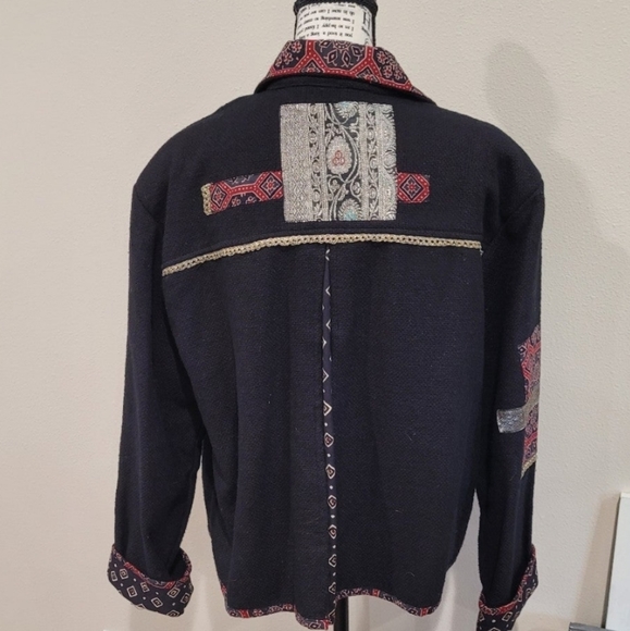 Vintage Flashback Black Woven 100% Cotton Jacket Womens Size M - Picture 7 of 12